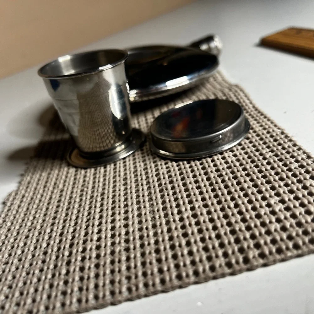 Grants of Dalvey Scotland Round Hip Flask with Collapsible Cup Stainless Brass
